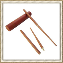 Folding Wooden Chopsticks with Round Wooden Carry Case